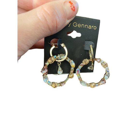 g by Gennaro Pink White Rhinstone Hoop Earrings - Picture 4 of 7